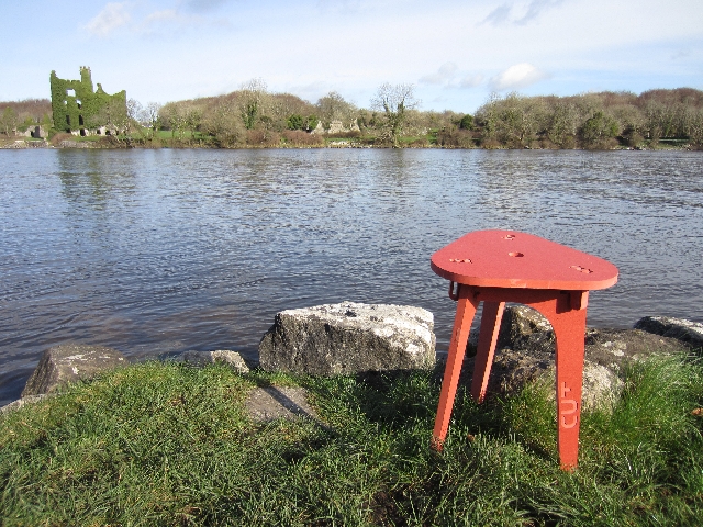 The Cut Furniture stool by the Corrib river in Galway, Ireland